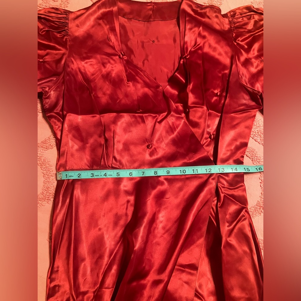 Vintage 1930s / 1940s red satin dress, medium - Picture 6 of 16